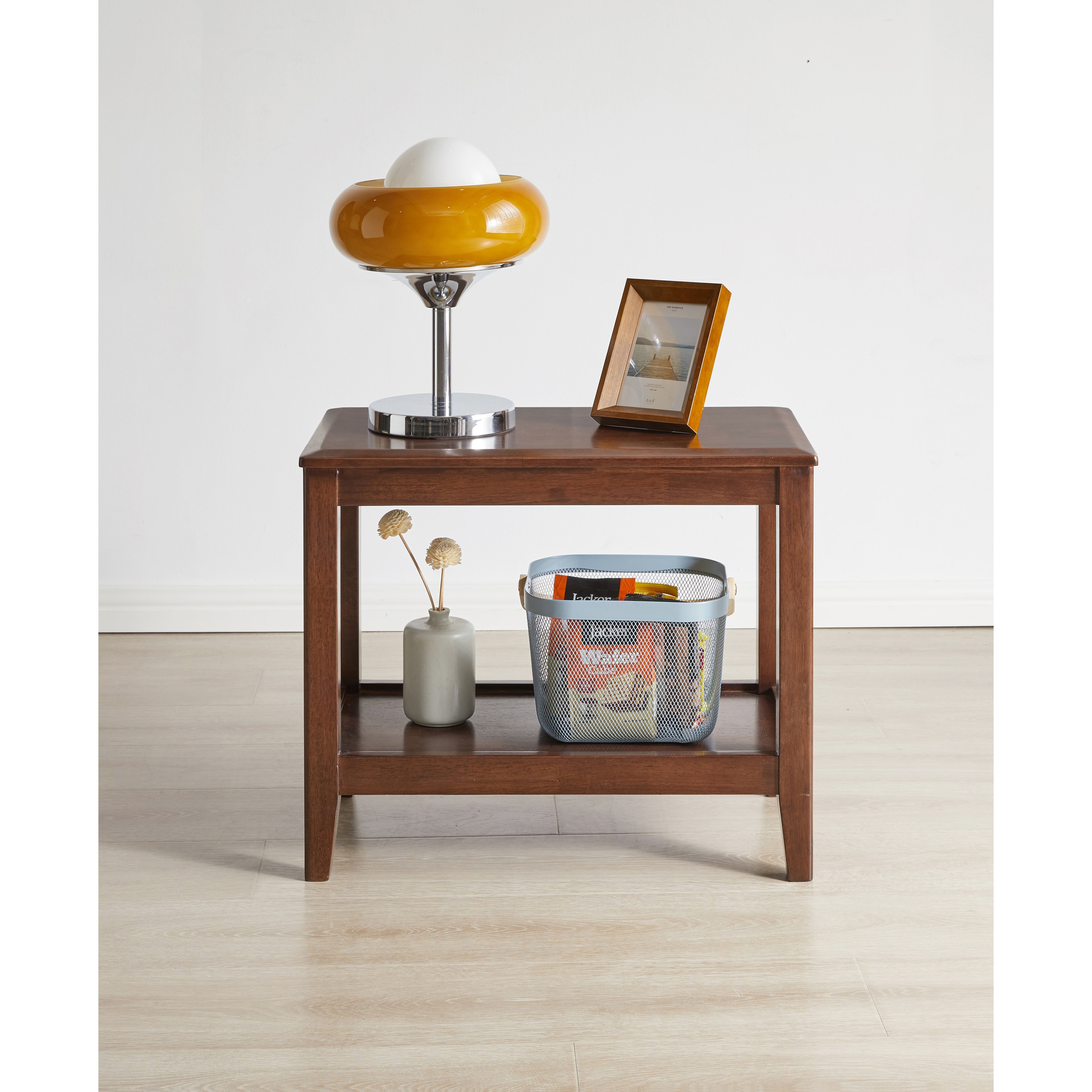 Gymax 2 Pieces Side Table w/Storage Shelves & Bamboo Construction